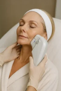 Woman receiving HIFU non surgical facelift treatment Weston Super Mare