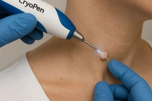 Person receiving cryotherapy Weston Super Mare for skin tag removal