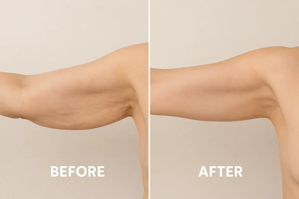 Picture of LA LIPO Weston Super Mare before and after results of skin tightening treatment on the upper arms.