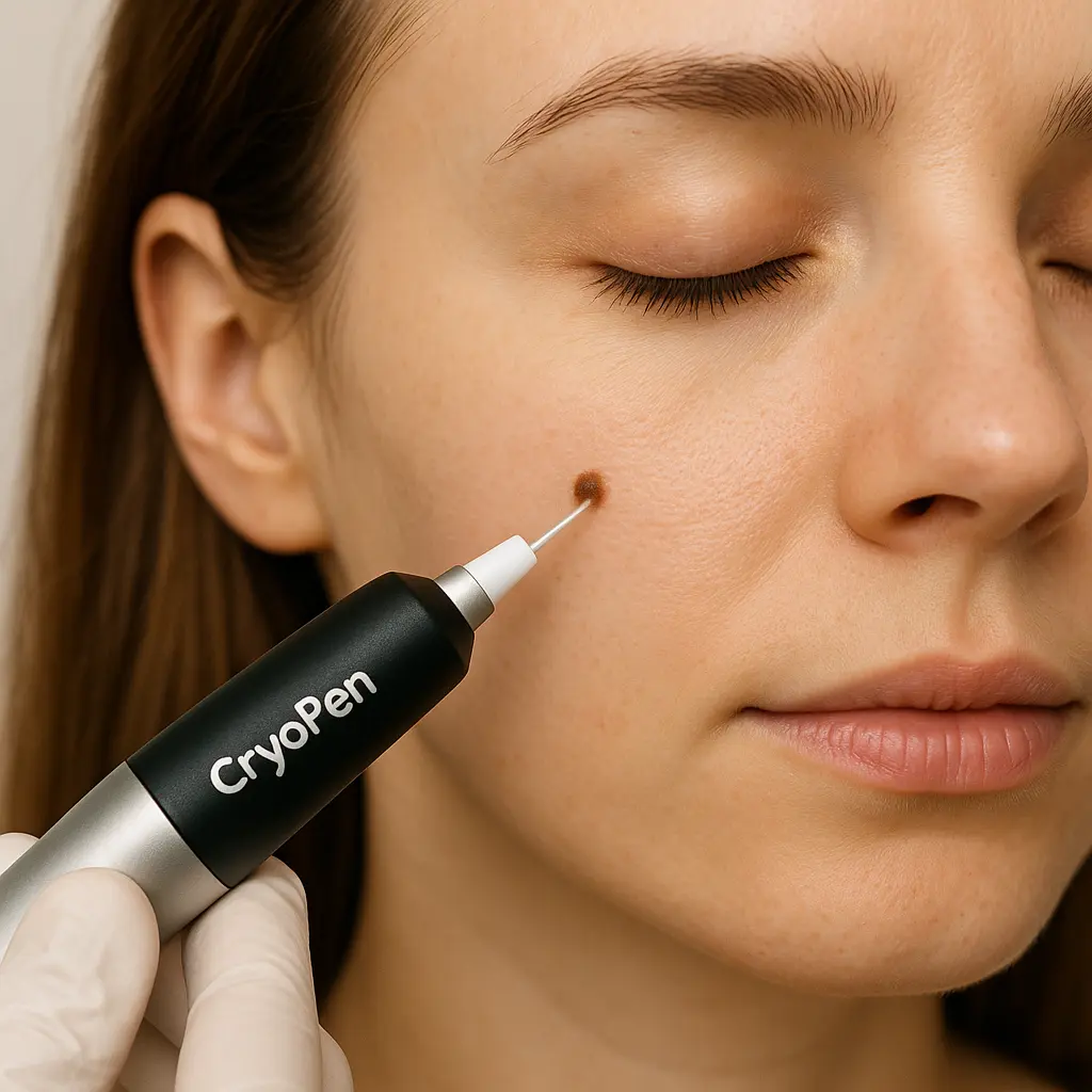 woman receiving facial mole removal Weston Super Mare using cryopen