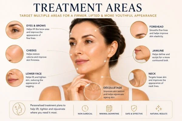 Areas of treatment for the ultimate lift tighten treatment Weston Super Mare